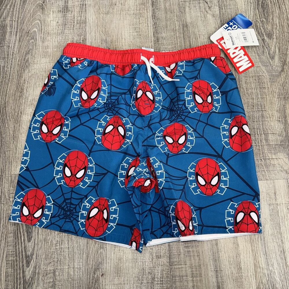 Marvel Spider-Man Boys Swim Trunks Size 10/12 L Blue Red Swim Shorts NWT